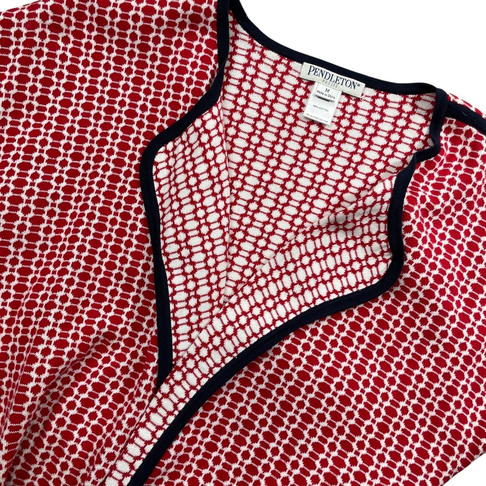 Pendleton Wrap Cardigan Medium Petite 100% Cotton Cap Sleeve Red White‎ Blue - Picture 2 of 5